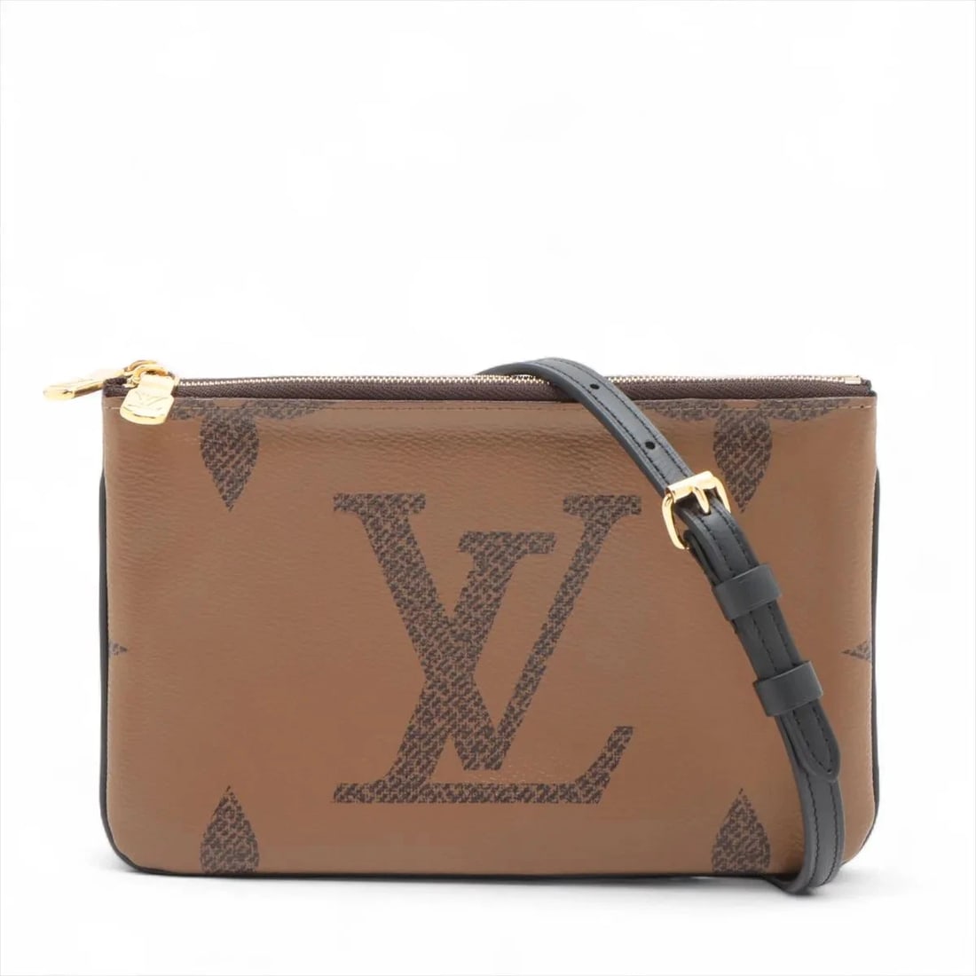 LOUIS VUITTON GIANT MONOGRAM REVERSE DOUBLE POCHETTE ZIP SHOULDER BAG: Louis Vuitton Giant Monogram Reverse Double Pochette Zip Shoulder bag Brand: Louis Vuitton Type/Style: Shoulder bag Material: NONE Color: Brown Size: Height:5.1inchLength:8.3inchDepth:1.2inch Acce
