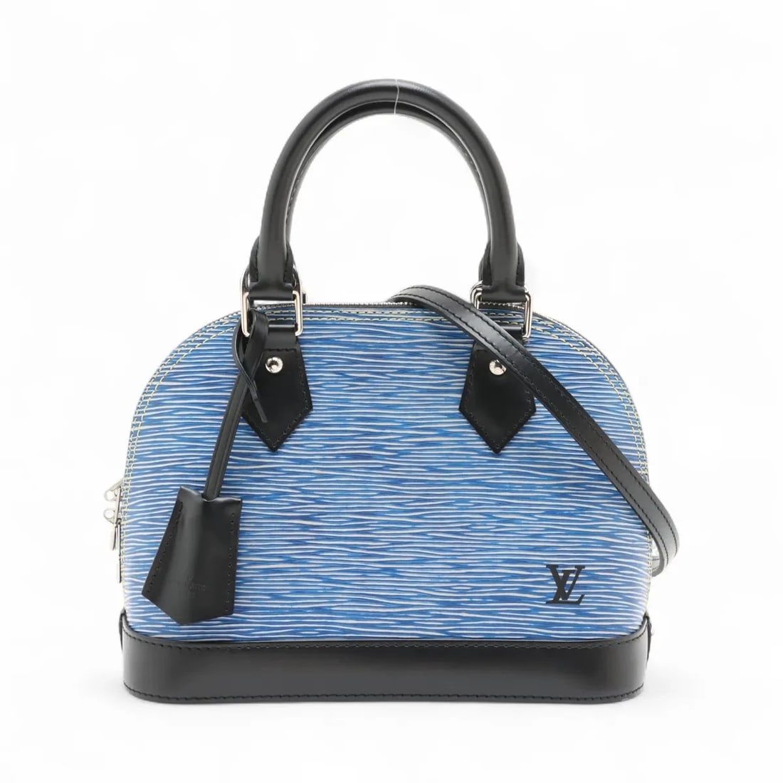 LOUIS VUITTON EPI DENIM ALMA BB HANDBAG: Louis Vuitton Epi Denim Alma BB Handbag Brand: Louis Vuitton Type/Style: Hand bag Material: NONE Color: Blue x Black Size: Height:6.9inch Length:9.3inch Depth:4.5inch Handle height:3.5inch Accesso