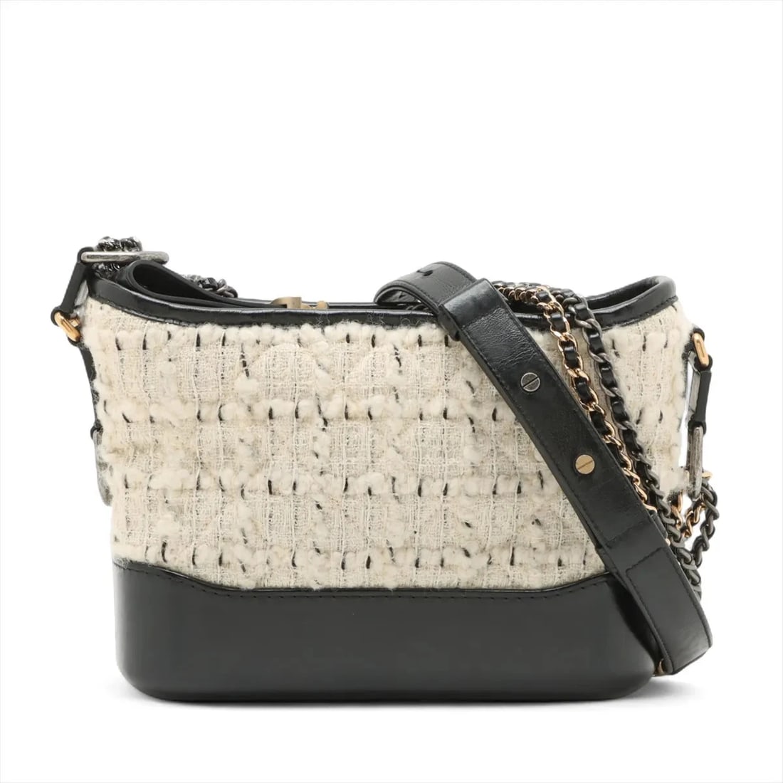 CHANEL GABRIELLE DOO CHANEL TWEED X LEATHER CHAIN SHOULDER BAG (1 of 6)