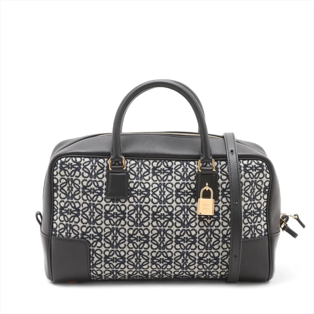 LOEWE REPEAT ANAGRAM AMAZONA 2 WAY HANDBAG HANDBAG: Loewe Repeat Anagram Amazona 2 Way Handbag Handbag Brand: Loewe Type/Style: Hand bag Material: Canvas & Leather Color: Black Size: Height:7.1inch Length:11.2inch Depth:4.3inch Handle height:3.5inch