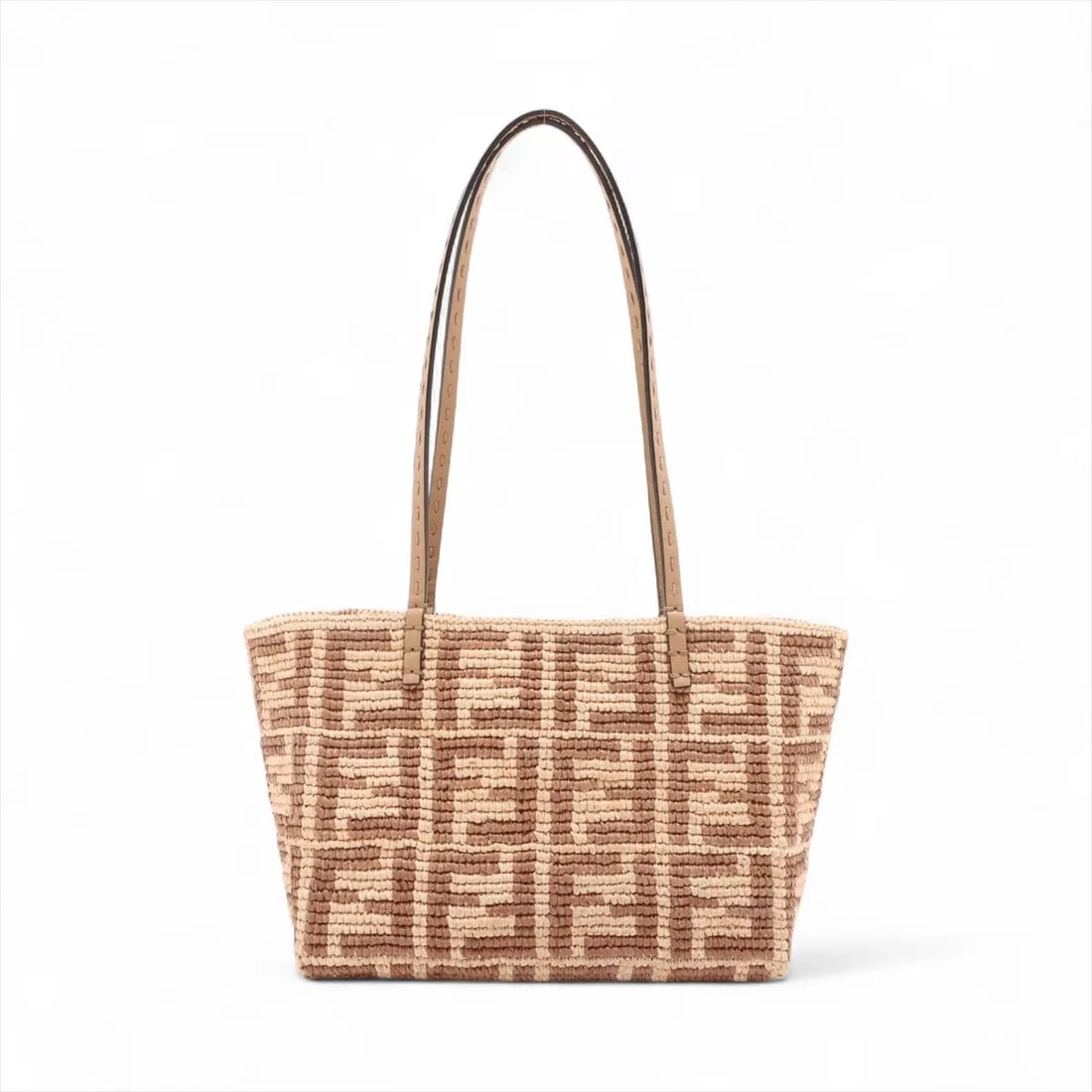 FENDI ZUCCA ROLLS SMALL RAFFIA X LEATHER TOTE BAG SUNGLASSES: Fendi ZUCCa rolls Small Raffia x leather Tote bag Sunglasses Brand: Fendi Type/Style: Sunglasses Material: Raffia x leather Color: Beige×Brown Size: Height:7.7inchLength:10.2inchDepth:5.1inch Acce