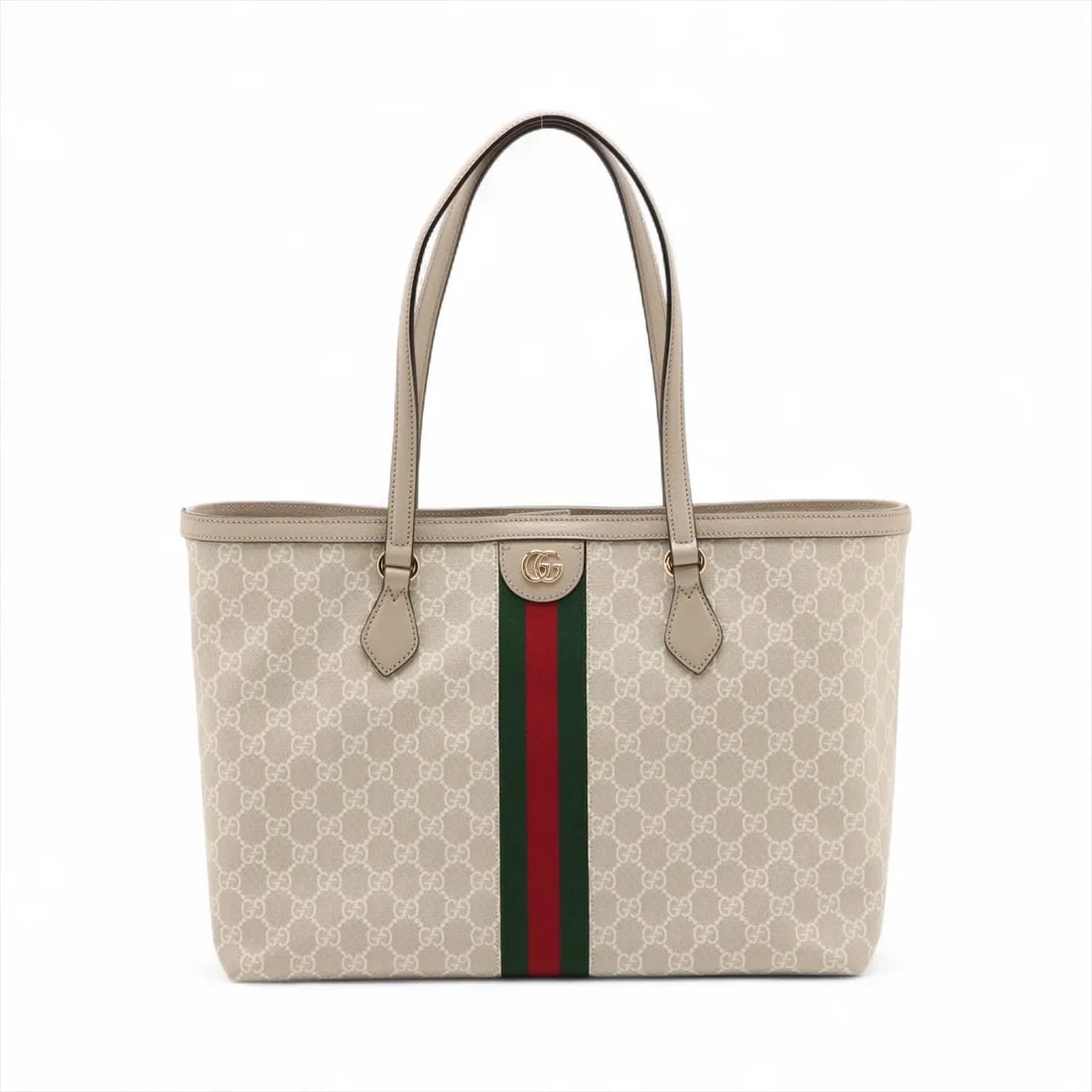 GUCCI GG SUPREME OPHIDIA PVC & LEATHER TOTE BAG TOTE BAG: Gucci GG Supreme Ophidia PVC & leather Tote bag Tote bag Brand: Gucci Type/Style: Tote bag Material: PVC & leather Color: Beige Size: Height:10.6inch Length:14.4inch Depth:5.3inch Handle height:9.3inc