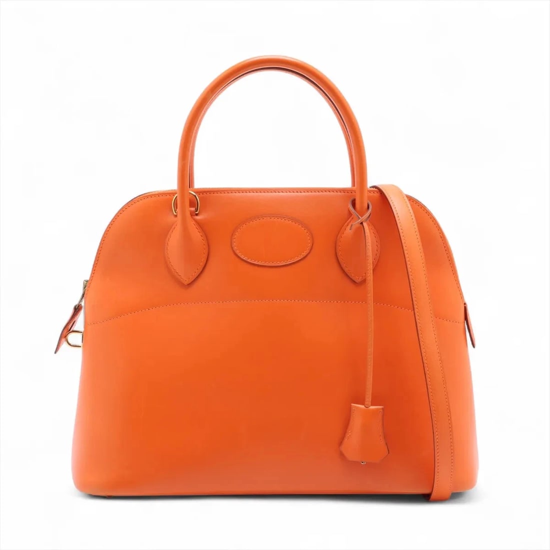 HERMES BOLIDE 31 BOX CALF ORANGE HANDBAG: Hermes Bolide 31 Box calf Orange Handbag Brand: Hermès Type/Style: Hand bag Material: Box calf Color: Orange Size: Height:9.3inch Length:12.2inch Depth:4.7inch Handle height:3.7inch Accessories: N