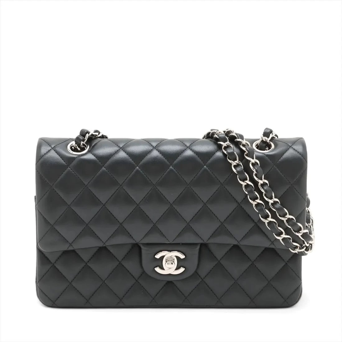 CHANEL MATELASSE 25 LAMBSKIN DOUBLE FLAP DOUBLE CHAIN BAG SHOULDER BAG: Chanel Matelasse 25 Lambskin Double Flap Double Chain Bag Shoulder bag Brand: Chanel Type/Style: Shoulder bag Material: Lambskin Color: Black Size: Height:6.3inchLength:9.8inchDepth:2.4inch Access