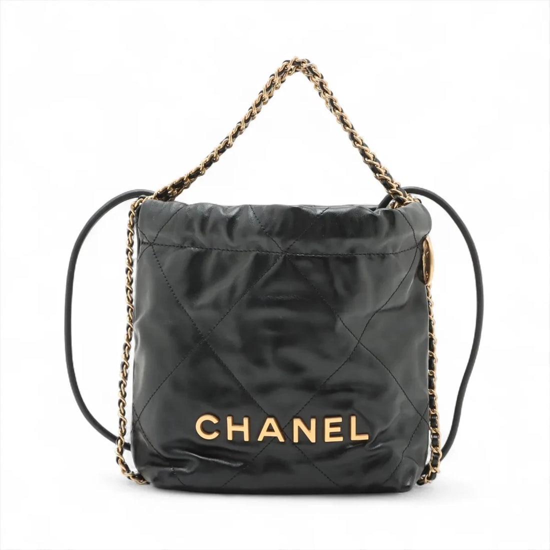 CHANEL 22 MINI SHINY CALFSKIN CHAIN SHOULDER BAG: Chanel 22 Mini shiny calfskin Chain Shoulder bag Brand: Chanel Type/Style: Shoulder bag Material: shiny calfskin Color: Black Size: Height:7.5inch Length:6.7inch Depth:2.4inch Handle height:3.1inch