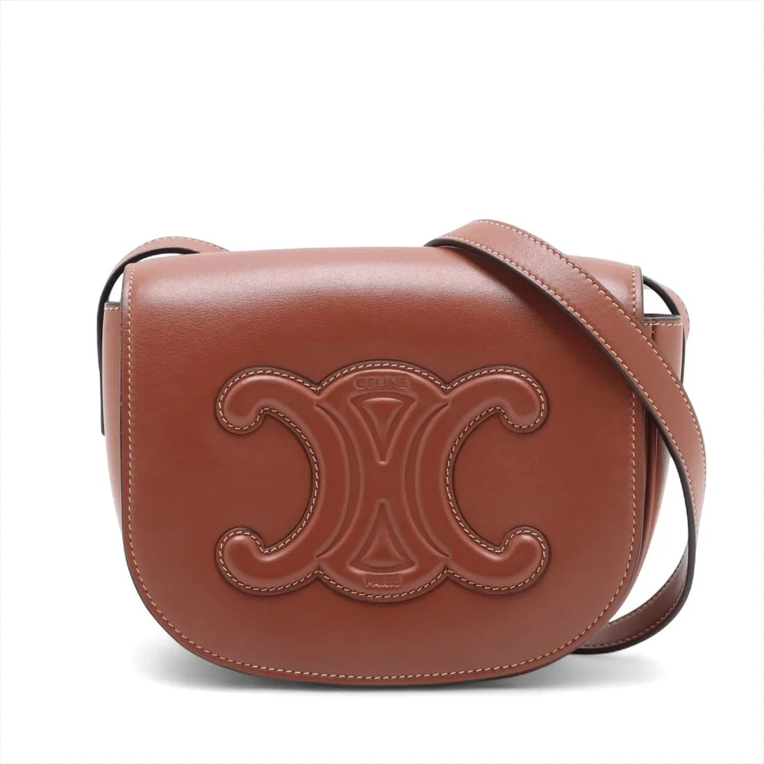 CELINE FOLCO CUIR TRIOMPHE LEATHER SHOULDER BAG SHOULDER BAG: Celine Folco Cuir Triomphe Leather Shoulder bag Shoulder bag Brand: Celine Type/Style: Shoulder bag Material: Leather Color: Brown Size: Height:6.1inch Length:7.3inch Depth:2.8inch Accessories: None