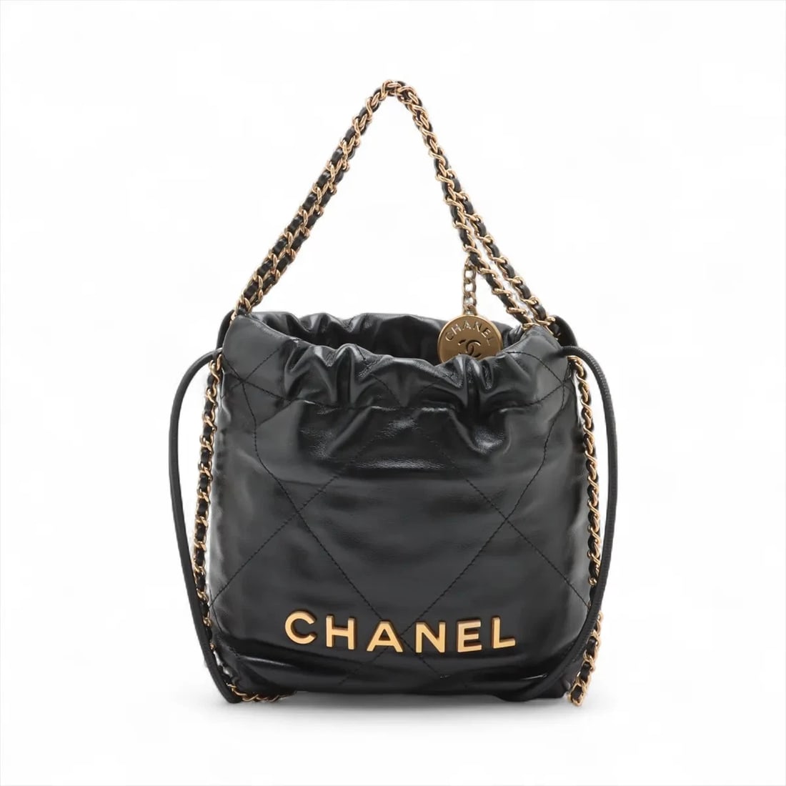 CHANEL 22 MINI SHINY CALFSKIN CHAIN SHOULDER BAG: Chanel 22 Mini shiny calfskin Chain Shoulder Bag Brand: Chanel Type/Style: Shoulder bag Material: shiny calfskin Color: Black Size: Height:7.7inch Length:6.7inch Depth:2.4inch Accessories: None