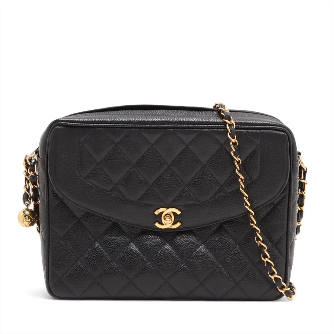 CHANEL MATELASSE GRAINED CALFSKIN CHAIN SHOULDER BAG: Chanel Matelasse Grained Calfskin Chain Shoulder bag Brand: Chanel Type/Style: Shoulder bag Material: Caviar Skin Color: Black Size: Height:7.7inch Length:10.4inch Depth:2.8inch Accessories: None