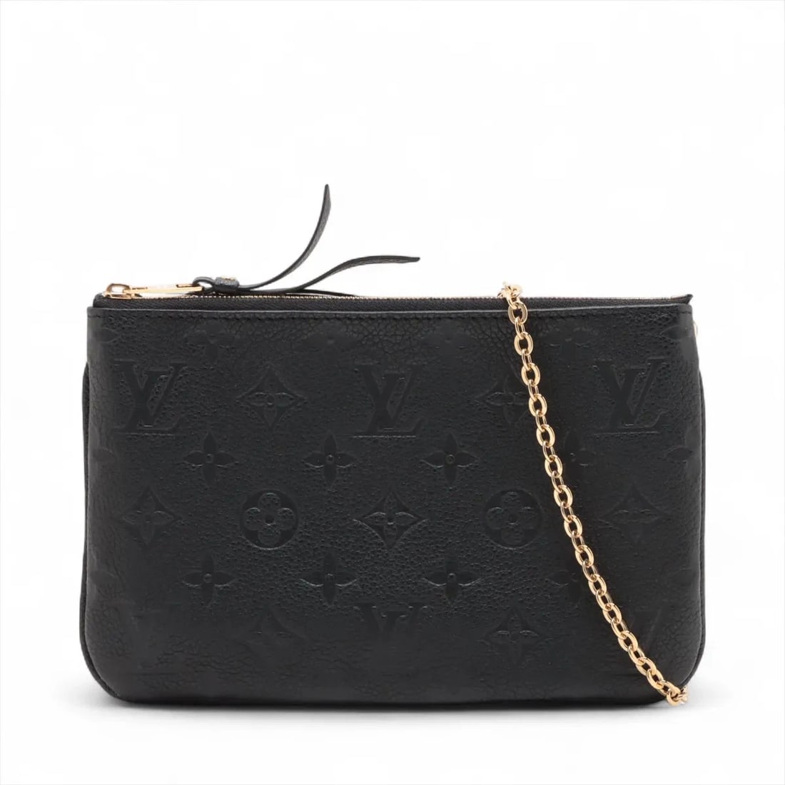 LOUIS VUITTON MONOGRAM EMPREINTE DOUBLE POCHETTE SHOULDER BAG: Louis Vuitton monogram empreinte Double Pochette Shoulder bag Brand: Louis Vuitton Type/Style: Shoulder bag Material: None Color: Black Size: Height:5.1inch Length:8.3inch Depth:1.2inch Accessorie