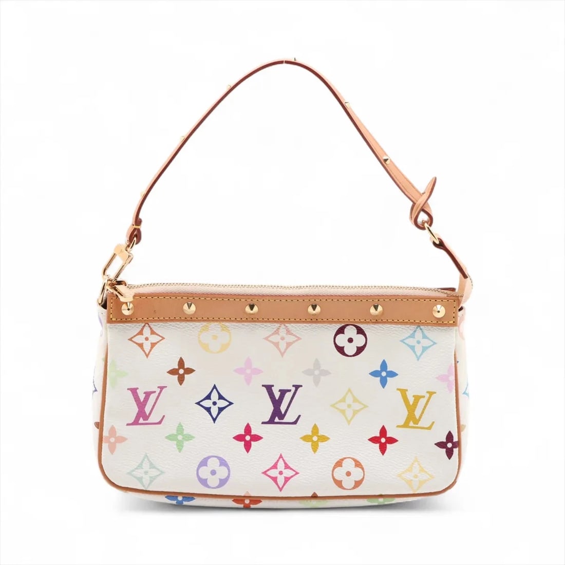 LOUIS VUITTON MULTICOLOR POCHETTE ACCESSOIR HANDBAG: Louis Vuitton Multicolor Pochette accessoir Handbag Brand: Louis Vuitton Type/Style: Hand bag Material: NONE Color: White Size: Height:4.9inch Length:8.5inch Depth:1.8inch Handle height:5.3inch Ac