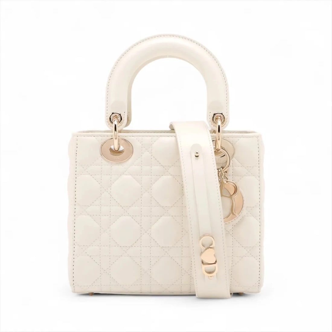 CHRISTIAN DIOR CANNAGE MY LADY DIOR 2 WAY HANDBAG HANDBAG: Christian Dior Cannage My Lady Dior 2 Way Handbag Handbag Brand: Christian Dior Type/Style: Hand bag Material: Leather Color: White Size: Height:6.7inch Length:7.9inch Depth:3.1inch Handle height:3.1i