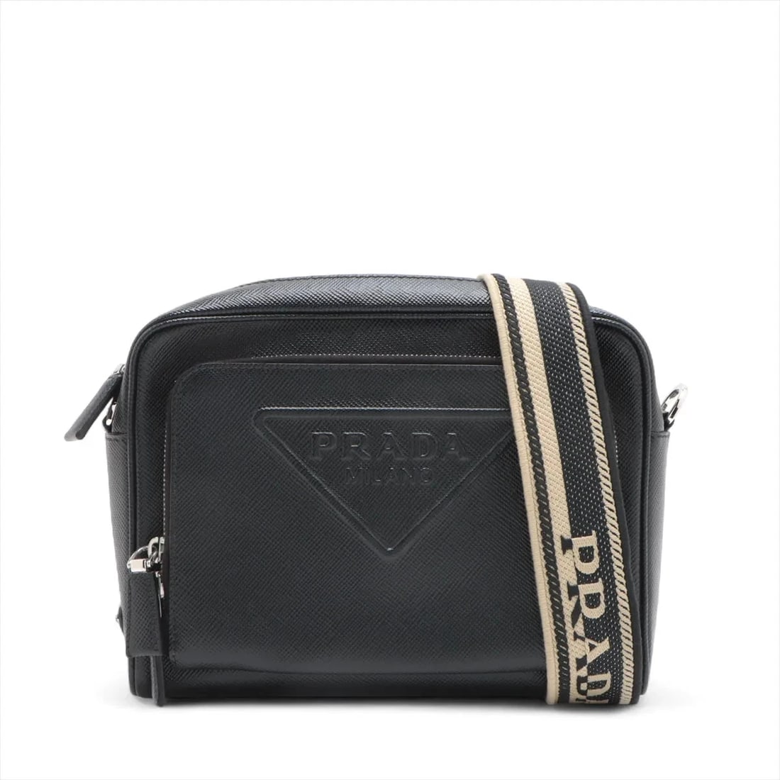 PRADA SAFFIANO LEATHER SHOULDER BAG BLACK, SHOULDER BAG: Prada Saffiano Leather Shoulder bag Black, Shoulder bag Brand: Prada Type/Style: Shoulder bag Material: Leather Color: Black Size: Height:7.3inchLength:9.6inchDepth:2.8inch Accessories: None <