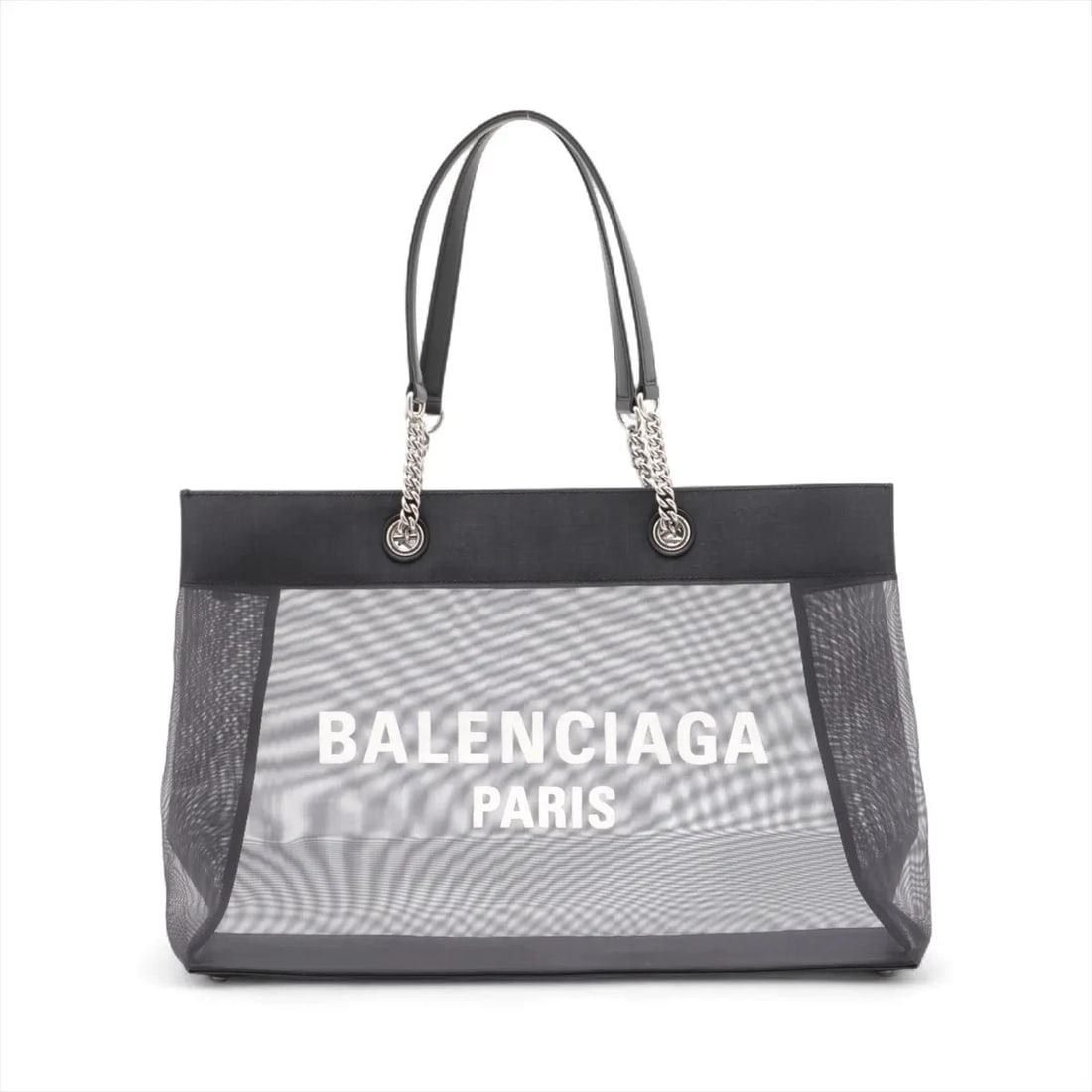 BALENCIAGA DUTY FREE MESH X LEATHER CHAIN TOTE BAG TOTE BAG: Balenciaga duty free mesh x leather Chain Tote Bag Tote bag Brand: Balenciaga Type/Style: Tote bag Material: Mesh x leather Color: Black Size: Height:12.6inchLength:18.7inchDepth:6.3inch Accessori