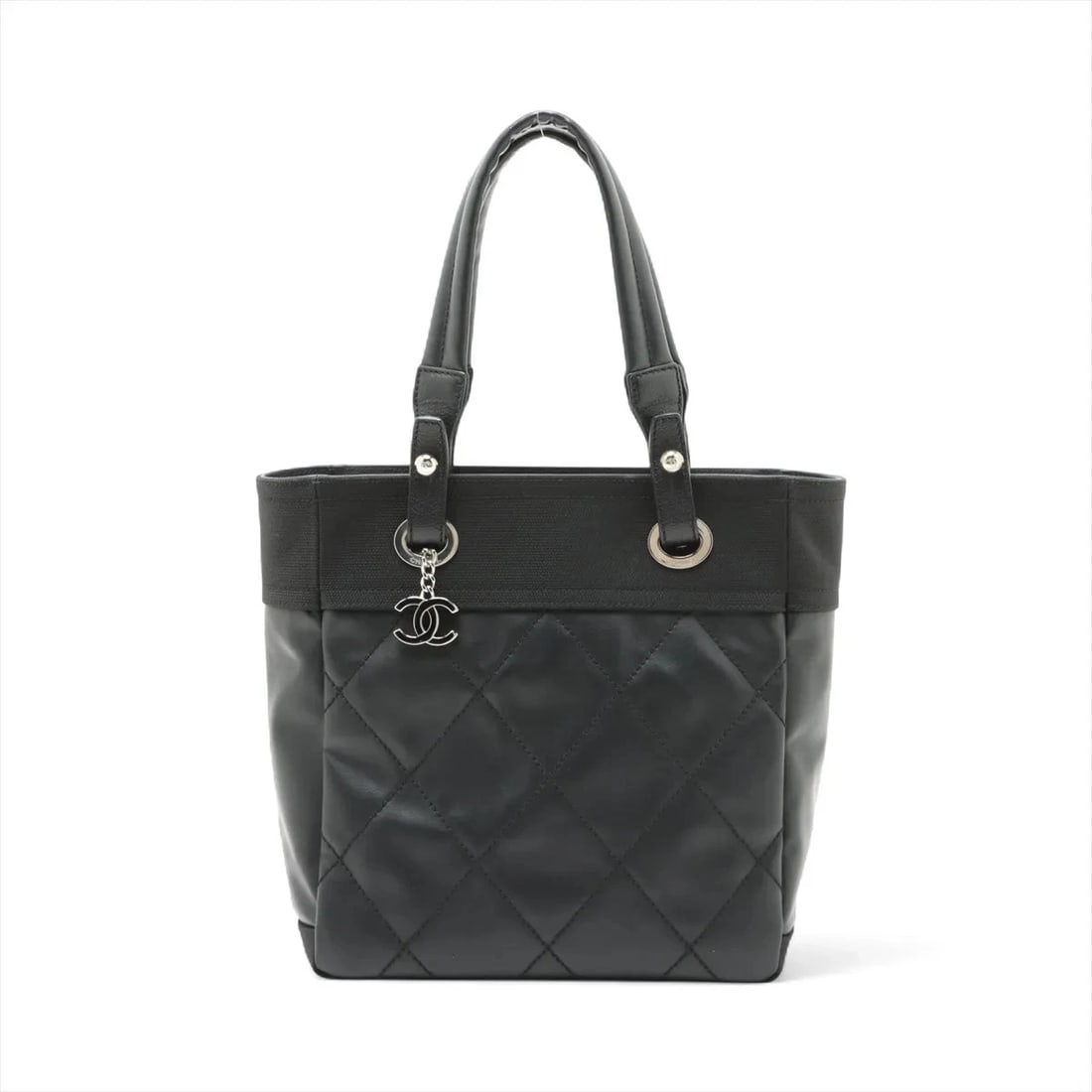 CHANEL PARIS BIARRITZ PM COATED CANVAS X LEATHER TOTE BAG TOTE BAG: Chanel Paris Biarritz PM coated canvas x leather Tote bag Tote bag Brand: Chanel Type/Style: Tote bag Material: Coated canvas x leather Color: Black Size: Height:10.6inch Length:9.8inch Depth:3.9inch 