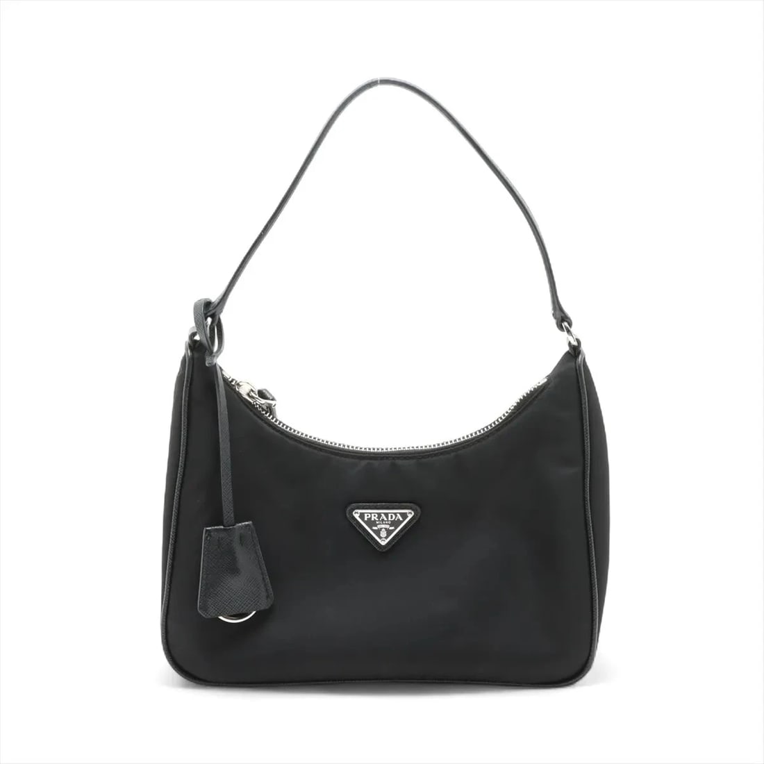 PRADA TESSUTO NYLON & LEATHER SHOULDER BAG: Prada Tessuto Nylon & Leather Shoulder bag Brand: Prada Type/Style: Shoulder bag Material: Nylon & Leather Color: Black Size: Height:6.7inchLength:8.5inchDepth:2.4inch Accessories: None Ac