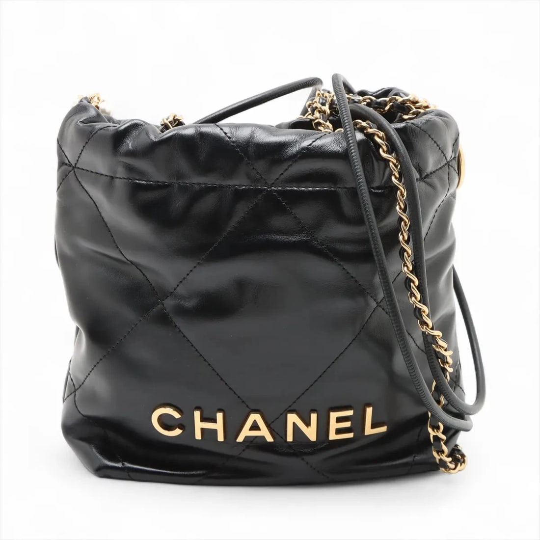 CHANEL 22 MINI SHINY CALFSKIN CHAIN SHOULDER BAG: Chanel 22 mini shiny calfskin Chain Shoulder bag Brand: Chanel Type/Style: Shoulder bag Material: shiny calfskin Color: Black Size: Height:7.5inch Length:6.5inch Depth:2.4inch Handle height:4.5inch