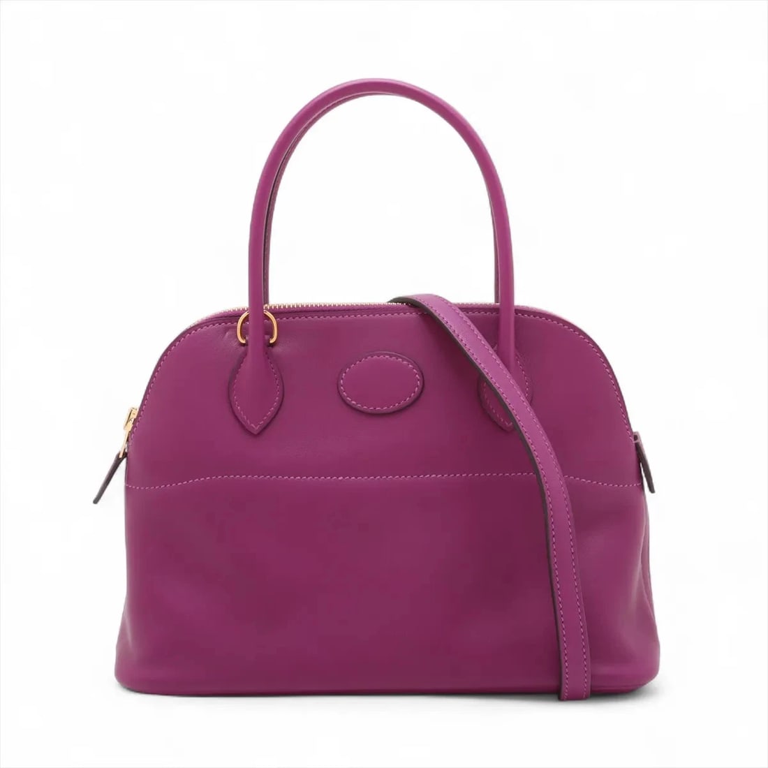 HERMES BOLIDE 27 VEAU SWIFT ANEMONE HANDBAG: Hermes Bolide 27 Veau Swift Anemone Handbag Brand: Hermès Type/Style: Hand bag Material: Veau Swift Color: Anemone Size: Height:7.1inch Length:10.2inch Depth:3.7inch Handle height:4.1inch Accessor