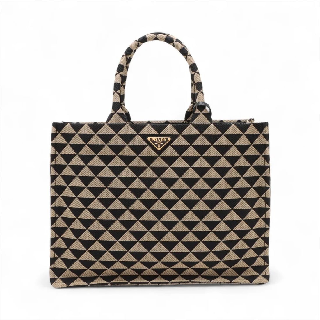 PRADA CANVAS TOTE BAG BEIGE X BLACK TOTE BAG (1 of 6)