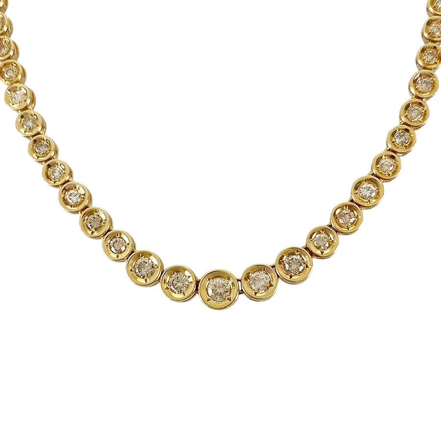 TENNIS NECKLACE YELLOW GOLD DIAMOND: Tennis necklace Yellow gold Diamond Brand: Unsigned Jewelry Type/Style: Tennis necklace Material: 18K Yellow Gold, Main Stone/Creation NATURAL Color: Gold Size: Necklace full length:40cm Accessorie