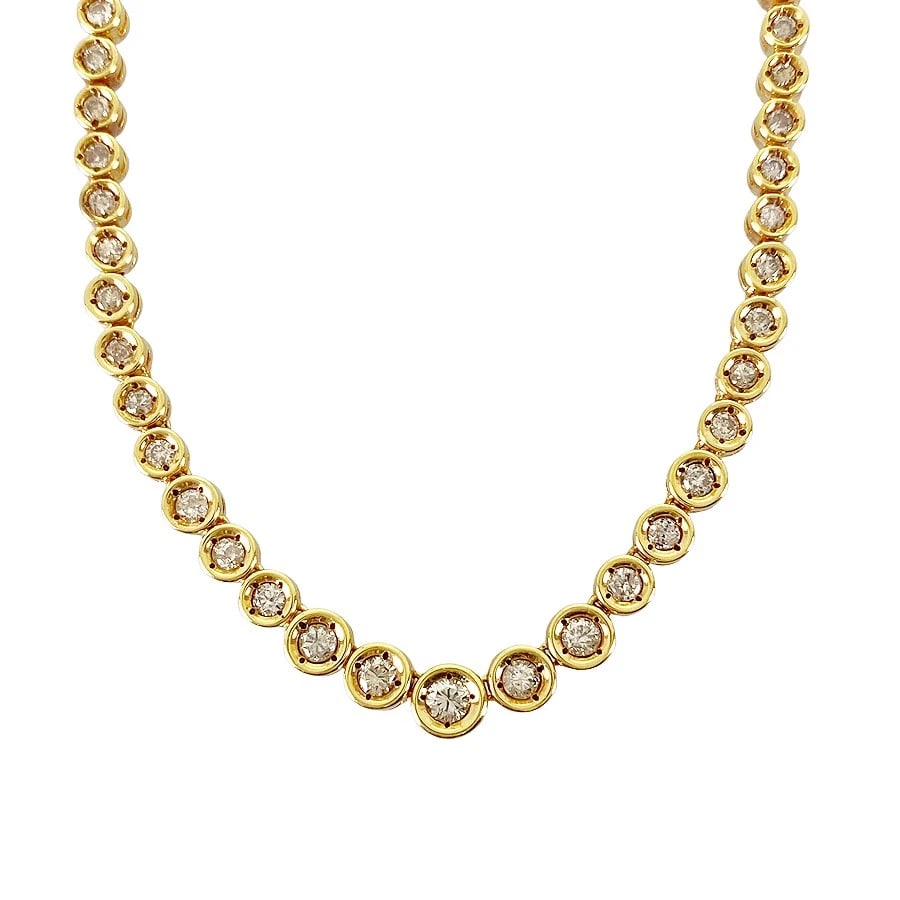 TENNIS NECKLACE YELLOW GOLD DIAMOND: Tennis necklace Yellow gold Diamond Brand: Unsigned Jewelry Type/Style: Tennis necklace Material: 18K Yellow Gold, Main Stone/Creation NATURAL Color: Gold Size: Necklace full length:40cm Accessories: