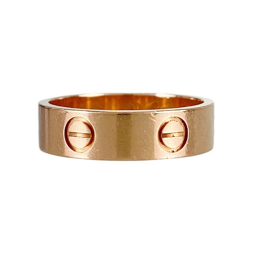CARTIER LOVE ROSE GOLD RING: Cartier Love Rose gold Ring Brand: Cartier Type/Style: Ring Material: 18K Rose Gold Color: Gold Size: US:8-8.5 Accessories: None Accessories Notice: When purchasing pre-owned goods, please