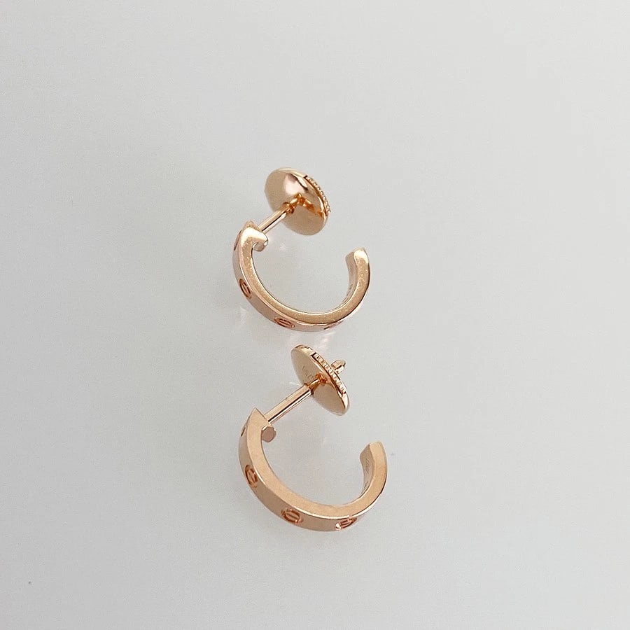 CARTIER MINI LOVE ROSE GOLD EARRING: Cartier Mini Love Rose gold Earring Brand: Cartier Type/Style: Earring Material: 18K Rose Gold Color: Gold Size: Top size:12.7mm×2.7mm Accessories: None Accessories Notice: When purchasing
