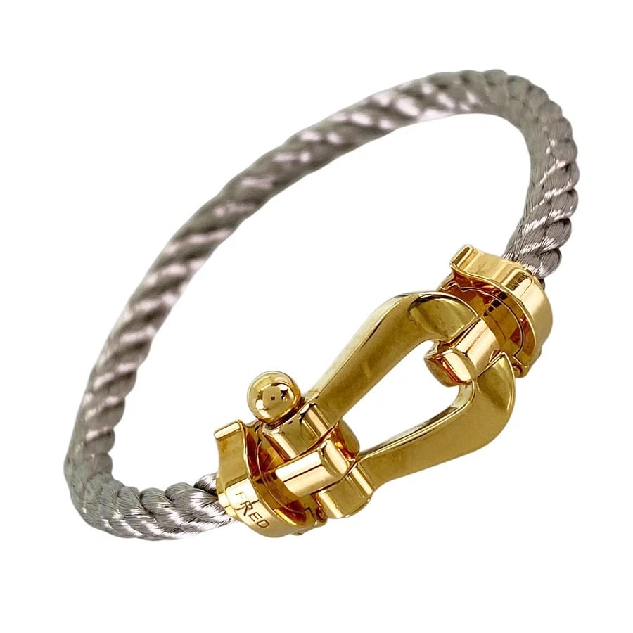 FRED YELLOW GOLD BRACELET: FRED Yellow gold Bracelet Brand: FRED Type/Style: Bracelet Material: 18K Yellow Gold Stainless Steel Color: Gold Size: Top size:13.0mm×26.0mm Wrist Size:16cm Accessories: None Accessories Notice: