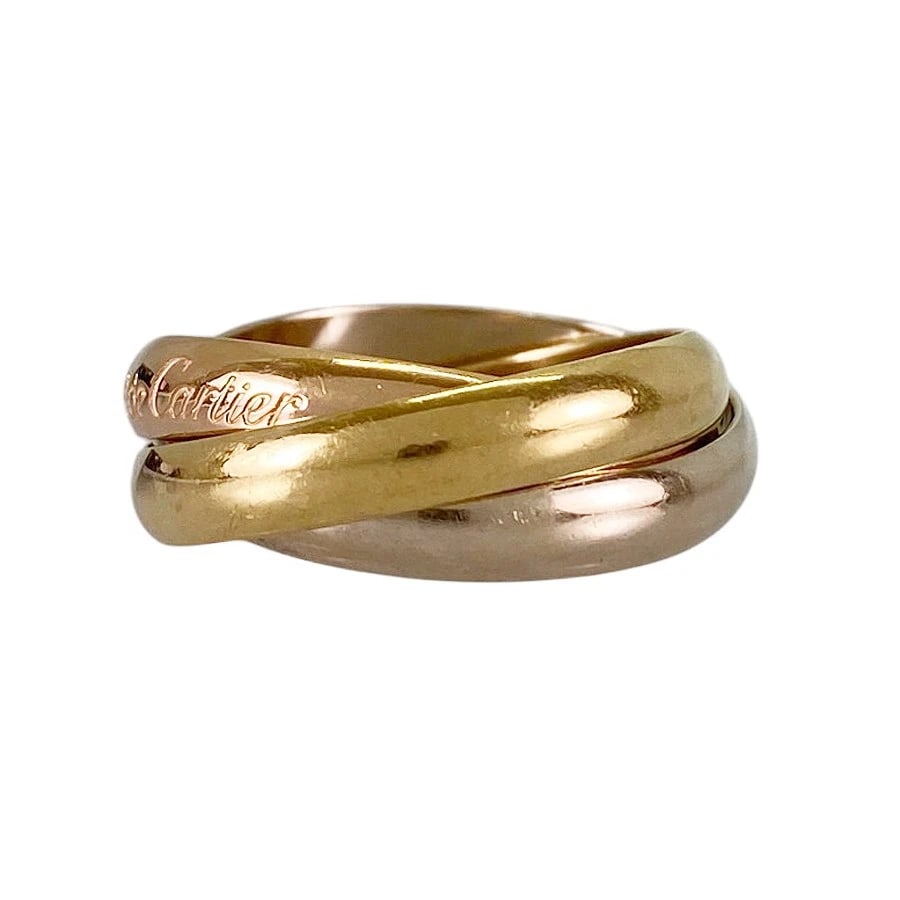 CARTIER TRINITY MM YELLOW GOLD RING: Cartier Trinity MM Yellow gold Ring Brand: Cartier Type/Style: Ring Material: 18K Yellow Gold 18K White Gold 18K Rose Gold Color: Gold Size: US:7 Accessories: None Accessories Notice: When