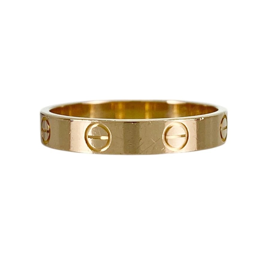 CARTIER MINI LOVE YELLOW GOLD RING: Cartier Mini Love Yellow gold Ring Brand: Cartier Type/Style: Ring Material: 18K Yellow Gold Color: Gold Size: US:9 Accessories: None Accessories Notice: When purchasing pre-owned goods, please refer
