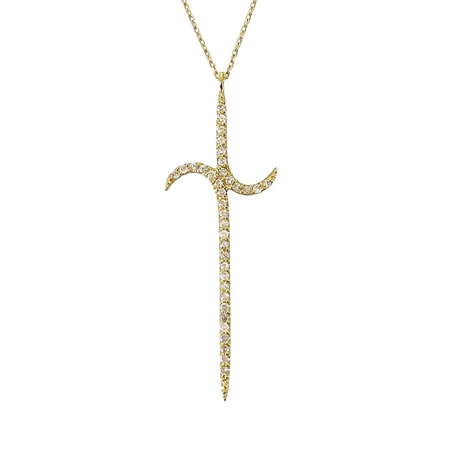 NECKLACE YELLOW GOLD DIAMOND: Necklace Yellow gold Diamond Brand: Unsigned Jewelry Type/Style: Necklace Material: 18K Yellow Gold, Main Stone/Creation Natural Color: Gold Size: Top size:39.0mm×13.6mm full length:50cm