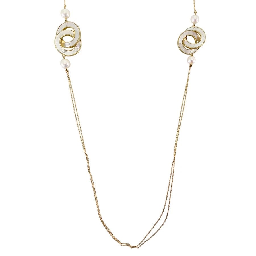 TASAKI YELLOW GOLD AKOYA PEARL DIAMOND LONG NECKLACE: TASAKI Yellow gold Akoya Pearl Diamond Long necklace Brand: TASAKI Type/Style: Necklace Material: 18K Yellow Gold, Main Stone/Creation PEARL Secondary Stoneshell Color: Gold Size: Top