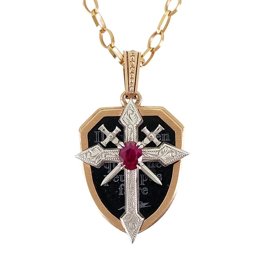 GEMCEREY WHITE GOLD RUBY NECKLACE: GemCEREY White gold Ruby Necklace Brand: GemCEREY Type/Style: Necklace Material: 18K White Gold 18K Rose Gold Color: Gold Size: Top size (not including Vatican):26.4mm×19.8mm Necklace full