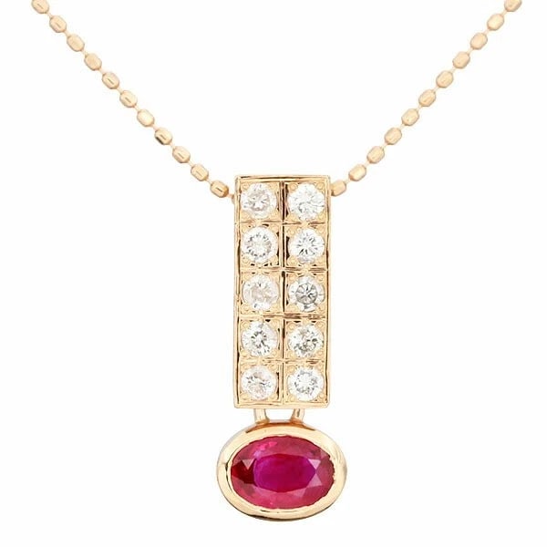 18K PG SLIDE CHAIN NECKLACE RUBY DIAMOND (1 of 3)