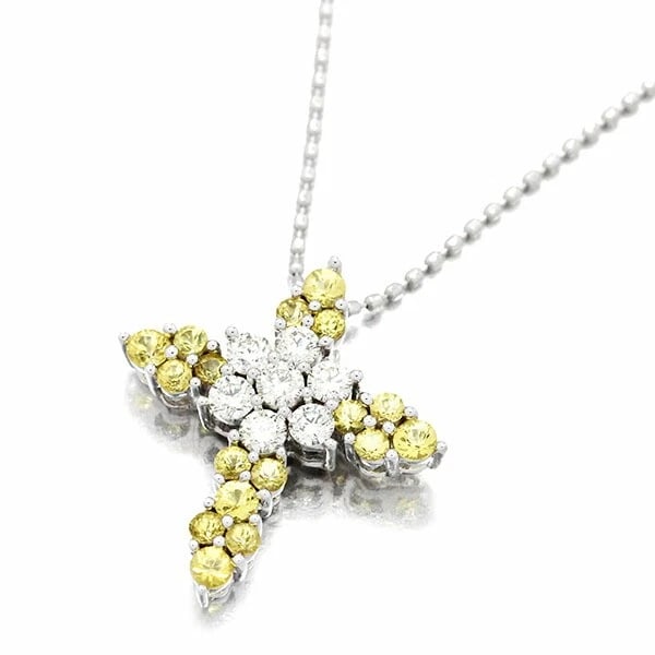 18K WG CROSS MOTIF YELLOW SAPPHIRE DIAMOND NECKLACE: 18K WG Cross Motif Yellow Sapphire Diamond Necklace Brand: Unbranded Type/Style: Necklace Material: K18WG, Main Stone/Creation sapphire Color: WG Size: Length: Approx. 45.5cm Top: approx. W16.5mm x