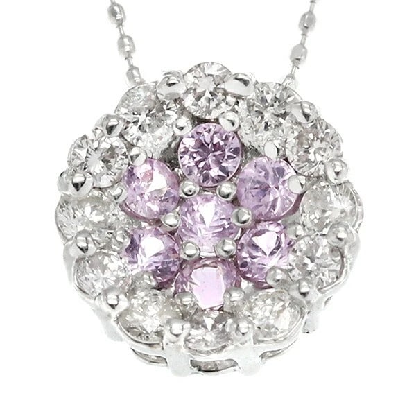 18K WG PINK SAPPHIRE DIAMOND PENDANT NECKLACE: 18K WG Pink Sapphire Diamond Pendant Necklace Brand: Unbranded Type/Style: Necklace Material: K18WG, Main Stone/Creation pink sapphire Color: WG Size: Length: Approx. 40cm Top: Approximately 9.5mm in 