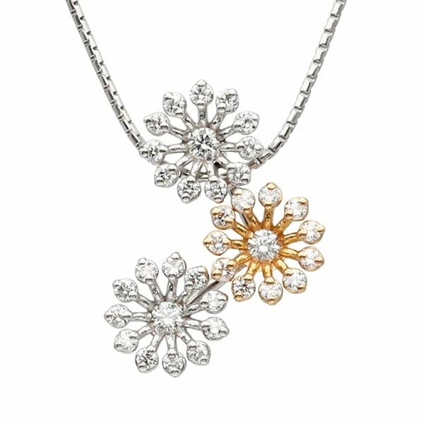 18K WG/YG FLOWER MOTIF DIAMOND NECKLACE: 18K WG/YG Flower Motif Diamond Necklace Brand: Unbranded Type/Style: Necklace Material: K18WG/K18YG Color: WG YG Size: Length: approx. 36cm/38cm/40cm/42cm Top: Approximately W10mm x H23.5mm