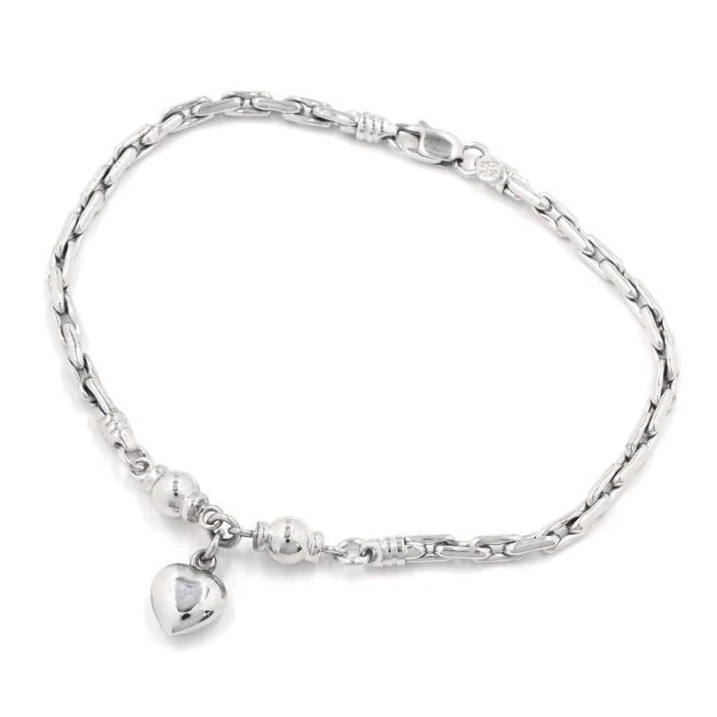 HEART MOTIF BRACELET: Heart Motif Bracelet Brand: Unbranded Type/Style: Bracelet Material: K14WG Color: WG Size: Inner circumference 18.1cm Chain width 2.8mm Motif 7.9mm x 9.9mm Accessories: None Accessories Notice: When