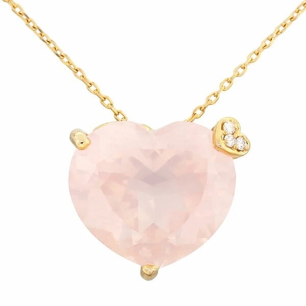 PONTE VECCHIO HEART MOTIF ROSE QUARTZ DIAMOND NECKLACE: Ponte Vecchio Heart Motif Rose Quartz Diamond Necklace Brand: Ponte Vecchio Type/Style: Necklace Material: K18PG, Main Stone/Creation Rose Quartz Color: PG Size: Length: Approx. 35.5cm/39.5cm Top: