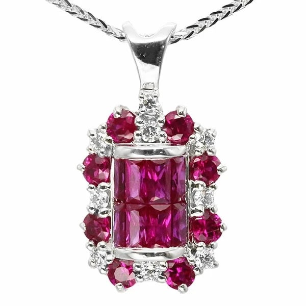 18K WG RUBY DIAMOND SLIDE CHAIN NECKLACE: 18K WG Ruby Diamond Slide Chain Necklace Brand: Unbranded Type/Style: Necklace Material: K18WG, Main Stone/Creation Ruby Color: WG Size: Length: approx. 45cm Top: approx. W13mm x H17mm Accessories