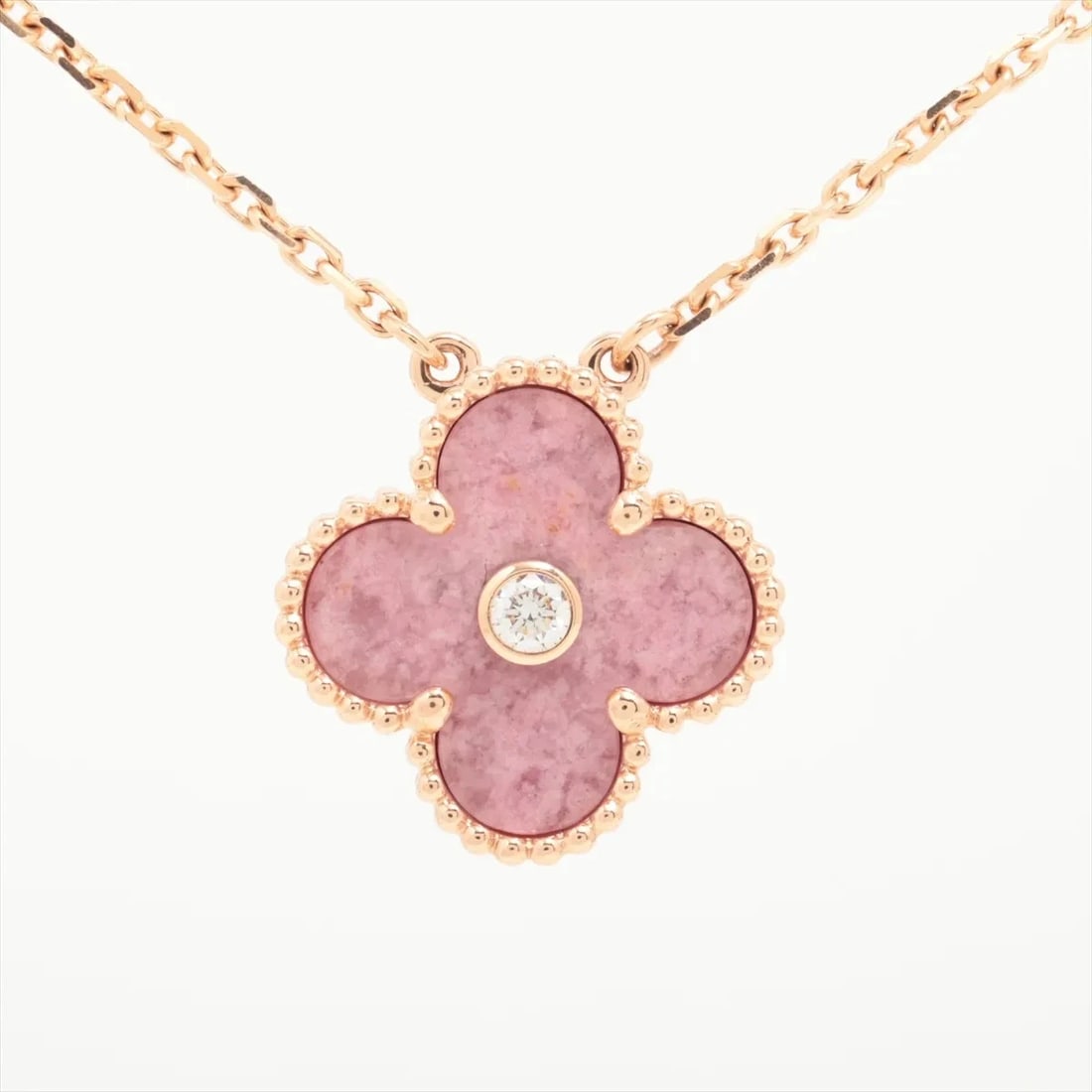 VAN CLEEF & ARPELS ALHAMBRA RHODONITE DIAMOND NECKLACE: Van Cleef & Arpels Alhambra Rhodonite diamond Necklace Brand: Van Cleef & Arpels Type/Style: Necklace Material: 750(PG), Main Stone/Creation Natural Color: Not Specified Size: (CM) Chain length:41.8 (