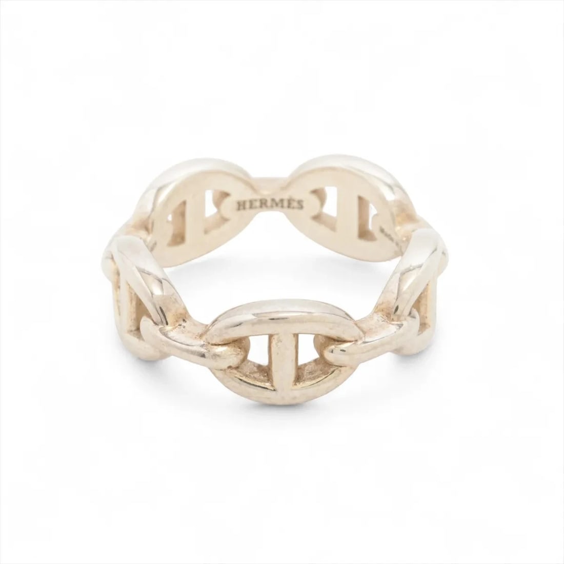 HERMES CHAINE D'ANCRE ENCHAINEE RING: Hermes Chaine d'Ancre Enchainee Ring Brand: Hermès Type/Style: Ring Material: 925 Color: Silver Size: 6.25 - 6.5 US Accessories: None Accessories Notice: When purchasing pre-owned goods, please
