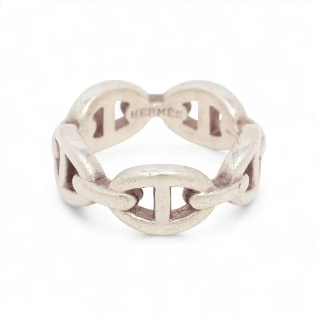 HERMES CHAINE D'ANCRE ENCHAINEE RING: Hermes Chaine d'Ancre Enchainee Ring Brand: Hermès Type/Style: Ring Material: 925 Color: Silver Size: 5.5 - 5.75 US Accessories: None Accessories Notice: When purchasing pre-owned goods, please