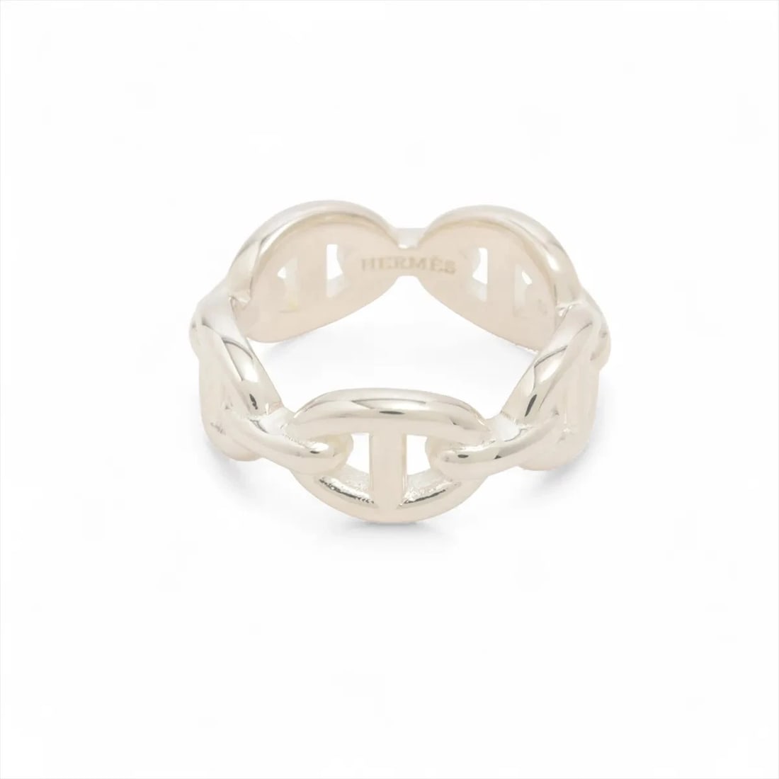 HERMES CHAINE D'ANCRE ENCHAINEE RING: Hermes Chaine d'Ancre Enchainee Ring Brand: Hermès Type/Style: Ring Material: 925 Color: Silver Size: 5.5 - 5.75 US Accessories: None Accessories Notice: When purchasing pre-owned goods, please