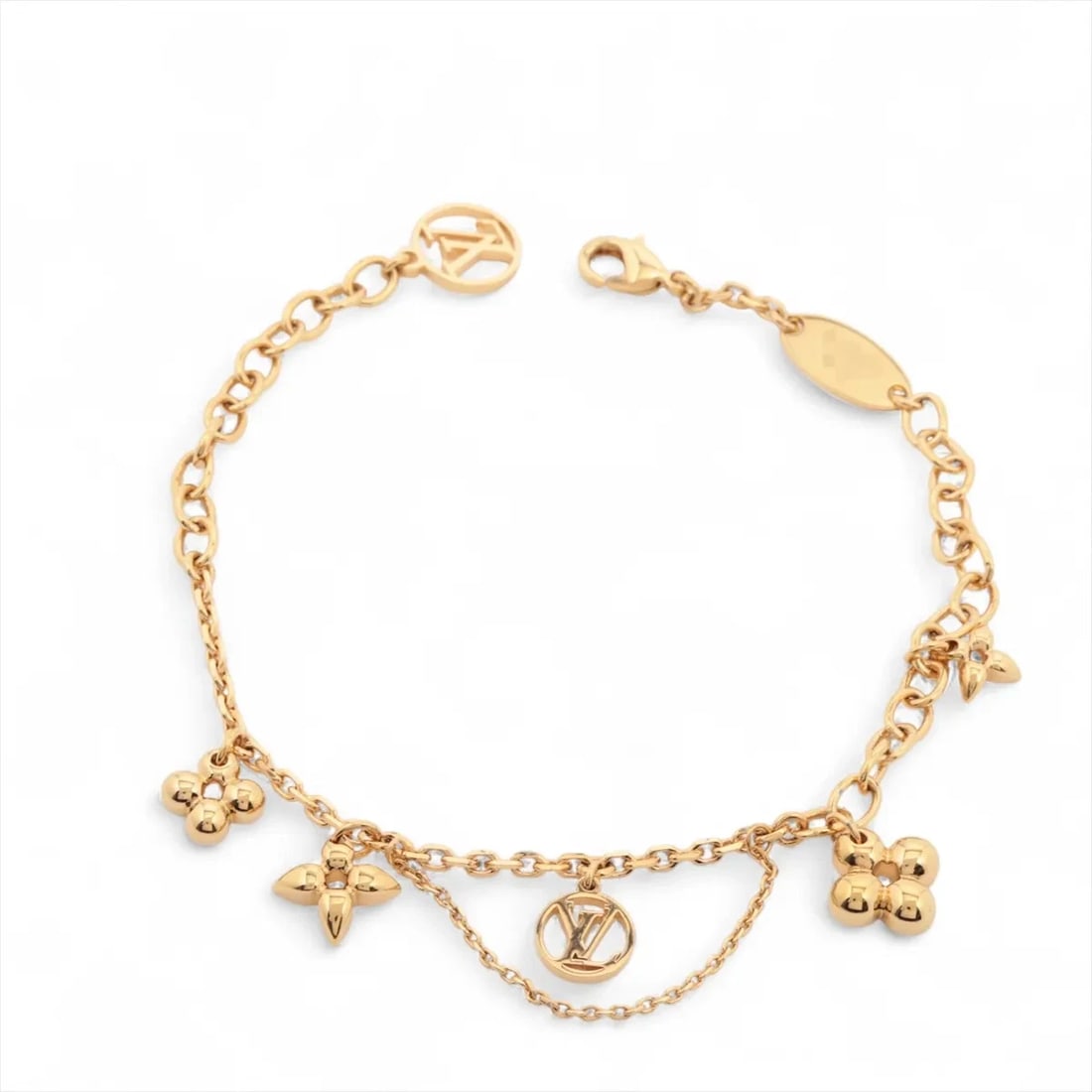 LOUIS VUITTON BRACELET GP GOLD: Louis Vuitton Bracelet GP Gold Brand: Louis Vuitton Type/Style: Bracelet Material: GP Color: Gold Size: (CM) Bracelet length:17.5 (Inch) Bracelet Length:6.9inch Accessory Box Accessories: None