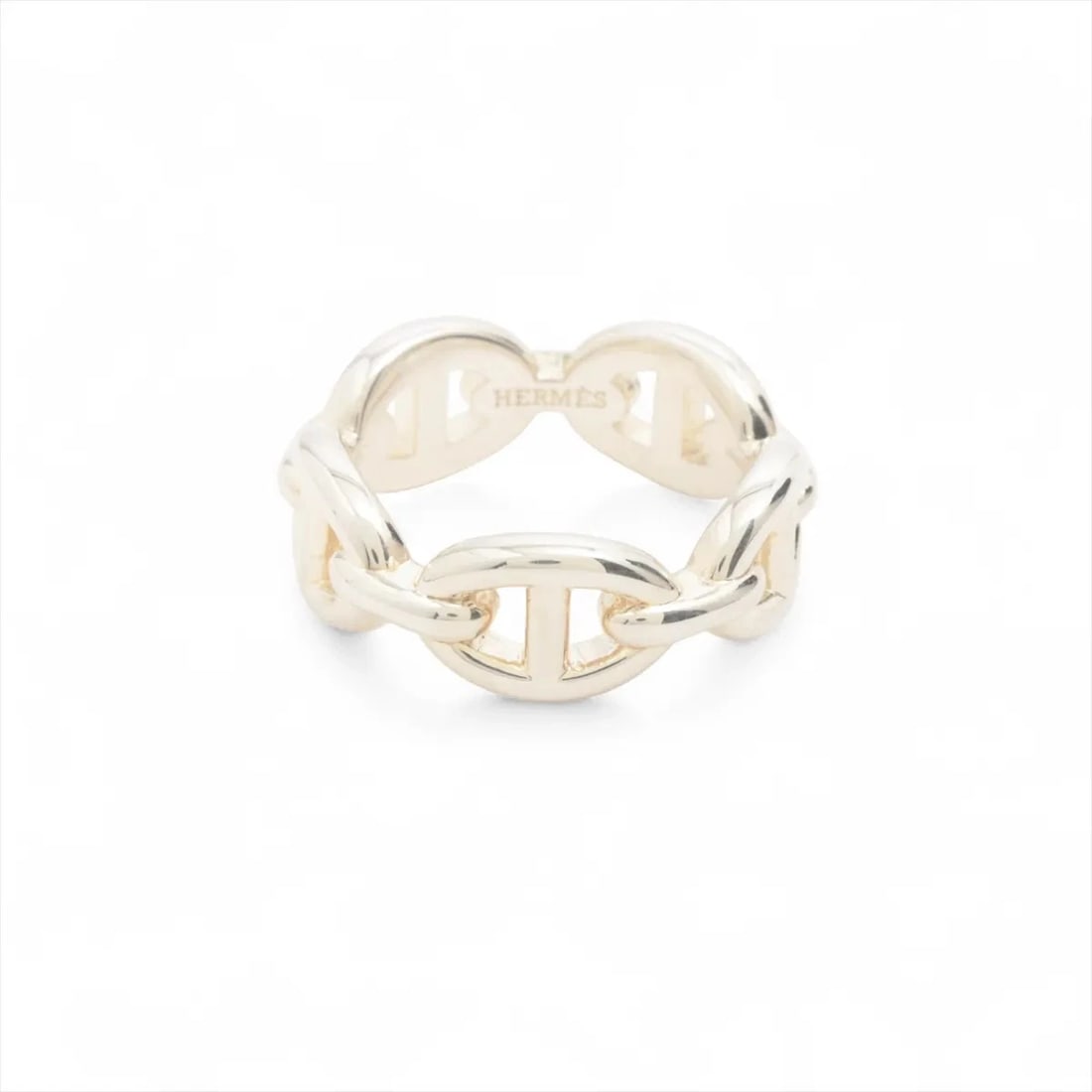 HERMES CHAINE D'ANCRE ENCHAINEE RING: Hermes Chaine d'Ancre Enchainee Ring Brand: Hermès Type/Style: Ring Material: 925 Color: Silver Size: 5.5 - 5.75 US Accessories: None Accessories Notice: When purchasing pre-owned goods, please