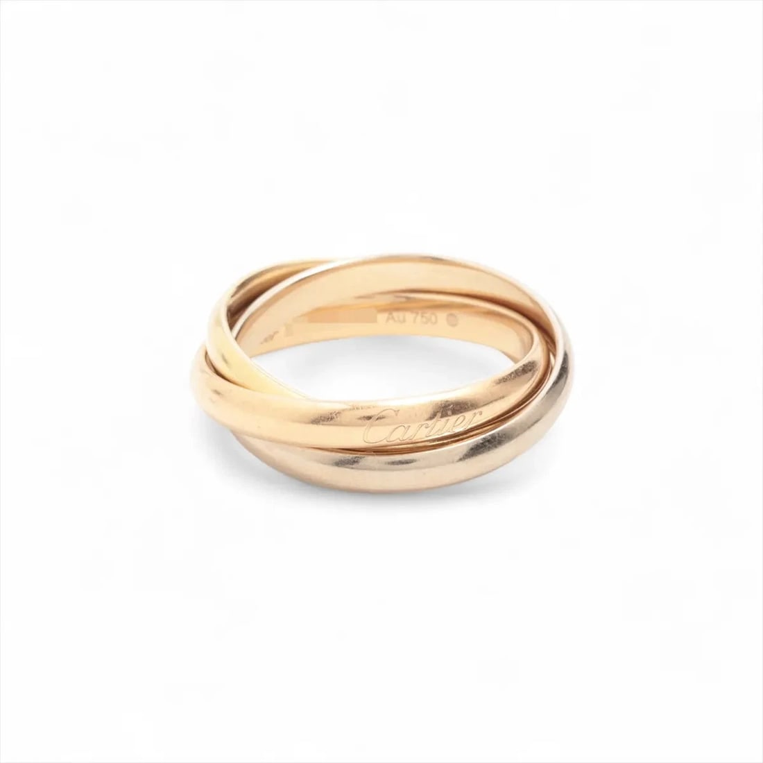CARTIER TRINITY RING 750: Cartier Trinity Ring 750 Brand: Cartier Type/Style: Ring Material: 750(YG×PG×WG) Color: Not Specified Size: 9.25 US Accessories: None Accessories Notice: When purchasing pre-owned goods, p