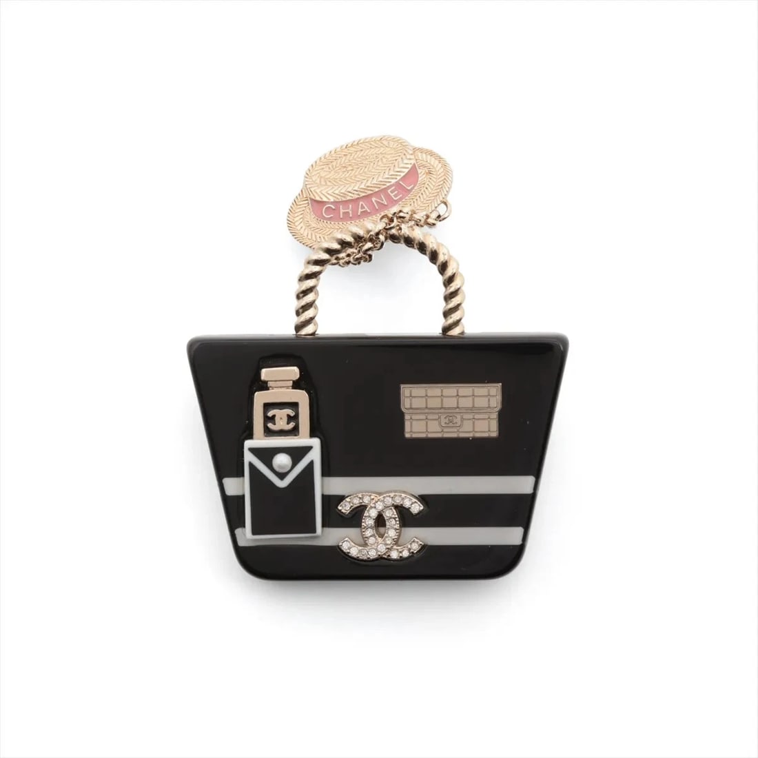 CHANEL COCO MARK D21C BROOCH: Chanel Coco Mark D21C Brooch Brand: Chanel Type/Style: Brooch Material: GP×Rhinestone Color: gold×black Size: none Accessories: None Accessories Notice: When purchasing pre-owned goods, please