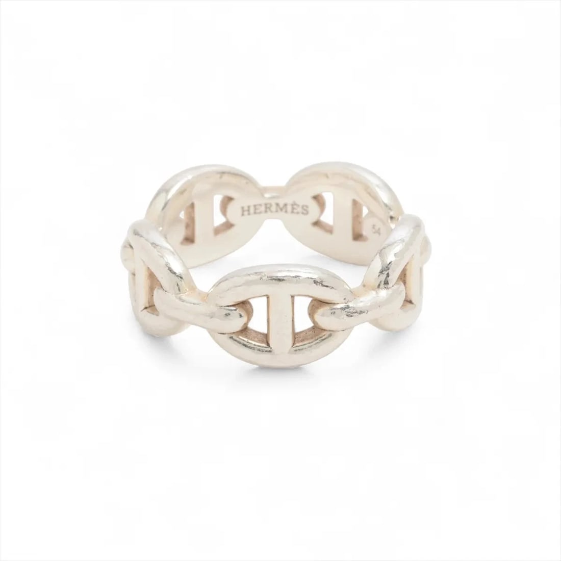 HERMES CHAINE D'ANCRE ENCHAINEE RING: Hermes Chaine d'Ancre Enchainee Ring Brand: Hermès Type/Style: Ring Material: 925 Color: Silver Size: 6.25 - 6.5 US Accessories: None Accessories Notice: When purchasing pre-owned goods, please