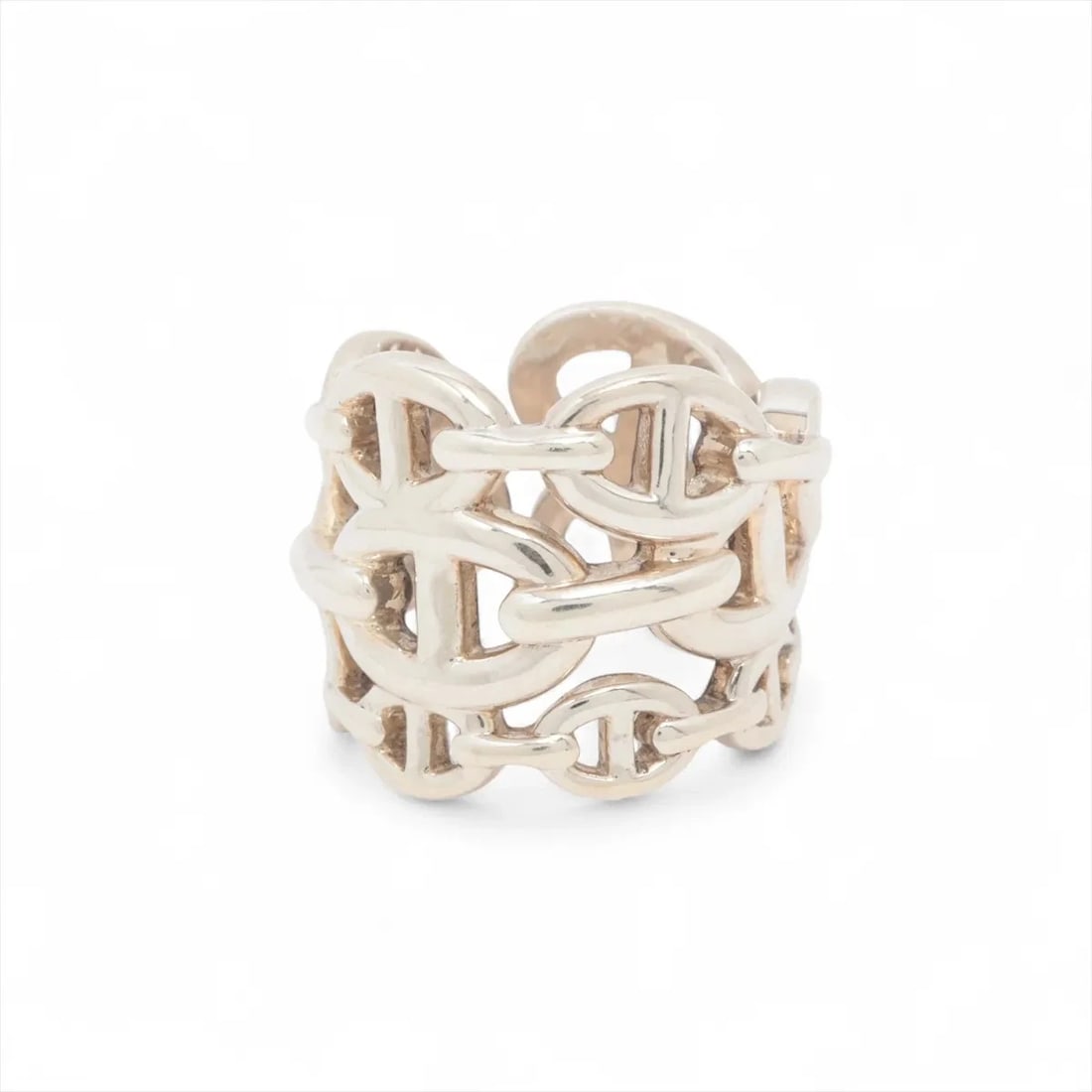 HERMES CHAINE D'ANCRE ENCHAINEE GM RING: Hermes Chaine d'Ancre Enchainee GM Ring Brand: Hermès Type/Style: Ring Material: 925 Color: Silver Size: 5.25 US Accessories: None Accessories Notice: When purchasing pre-owned goods, plea