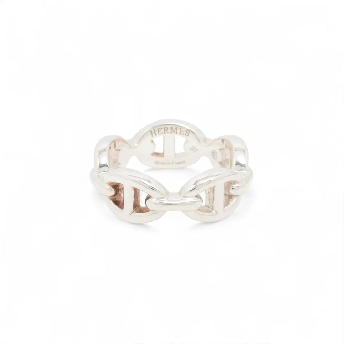 HERMES CHAINE D'ANCRE ENCHAINEE RING: Hermes Chaine d'Ancre Enchainee Ring Brand: Hermès Type/Style: Ring Material: 925 Color: Silver Size: 5.5 - 5.75 US Accessories: None Accessories Notice: When purchasing pre-owned goods, please
